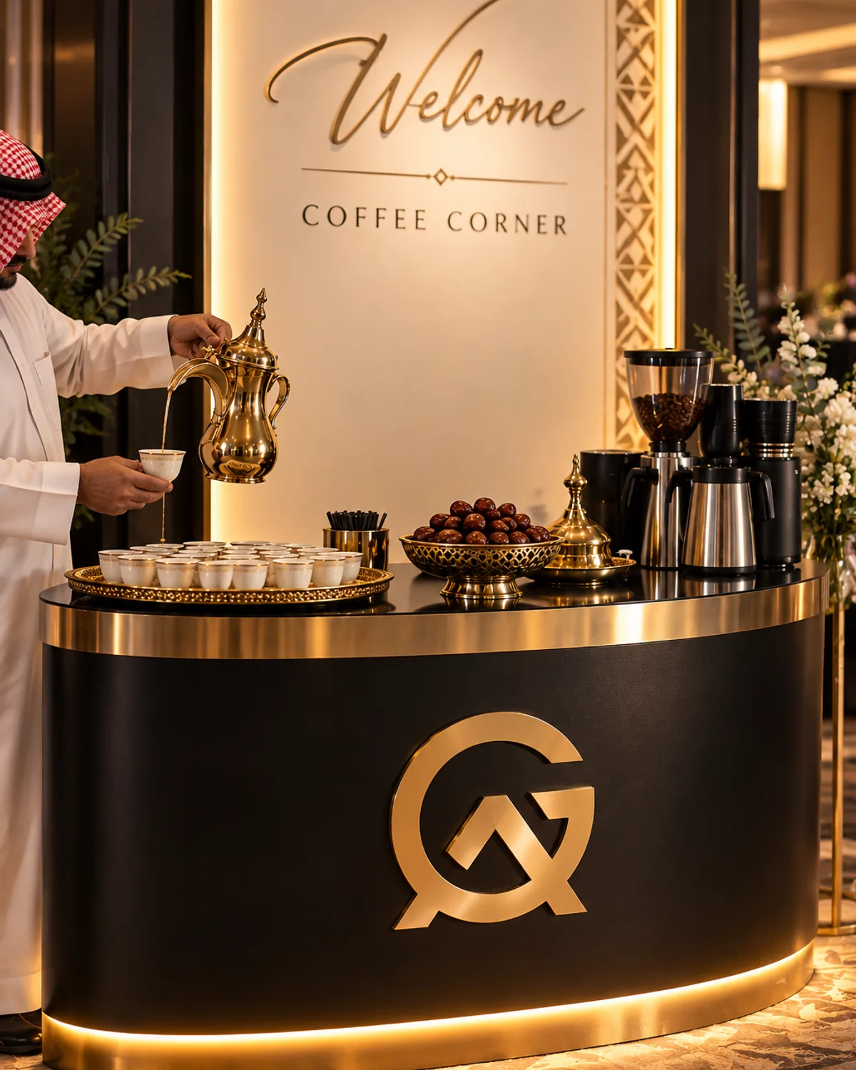 Welcome coffee station at a corporate event